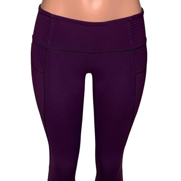 Rare Lululemon Practice Daily Crop Leggings Purple Waistband Pocket Sz 4 Ruched - Picture 2 of 9